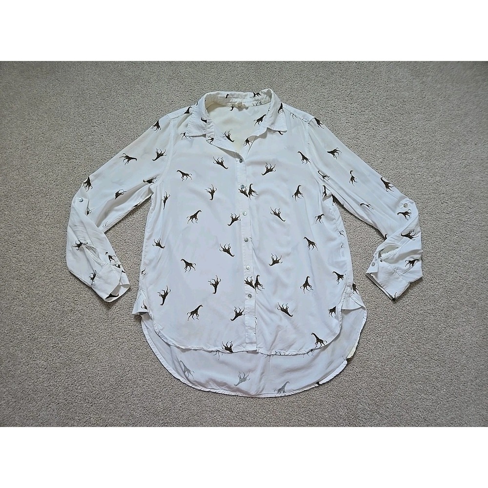 Jane and Delancey White Button Down Flowy Top Giraffe Size Large